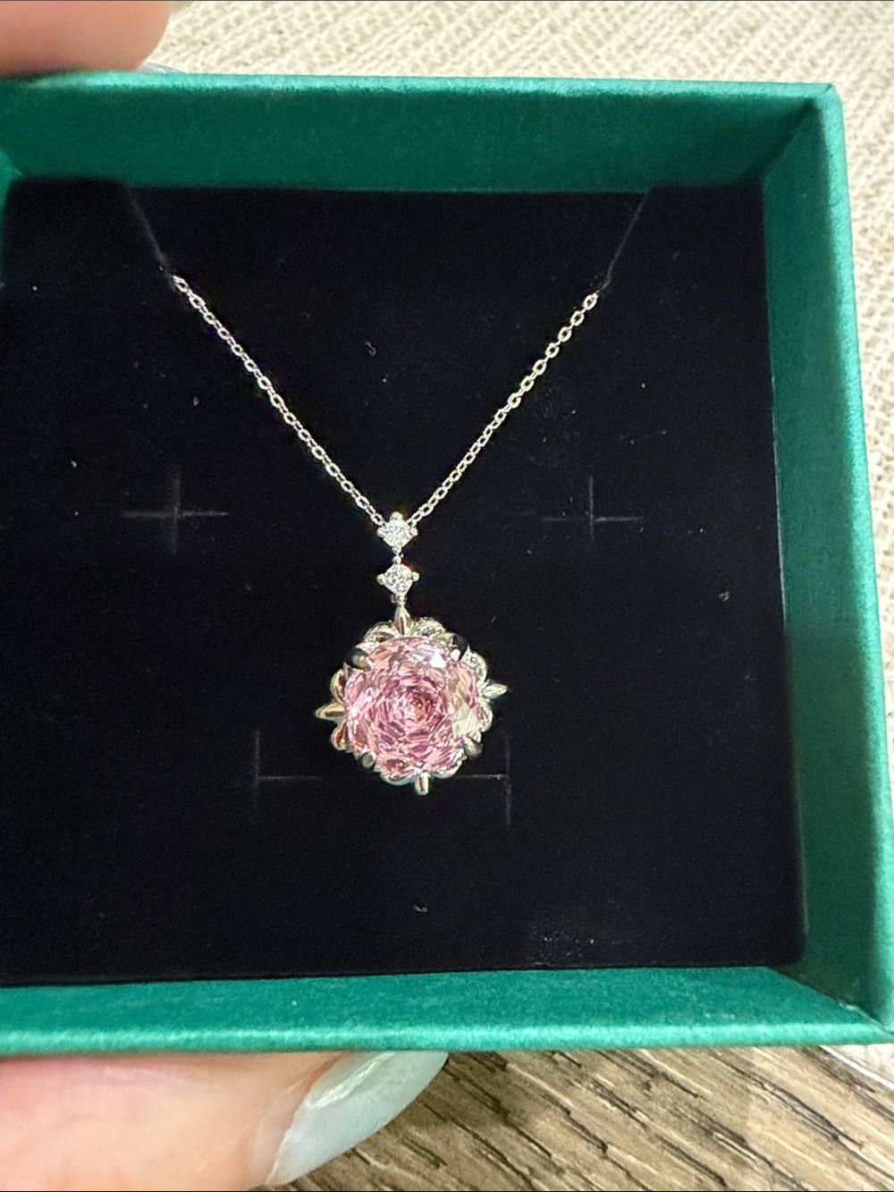 Pink Zircon Rose Cut Pendant Necklace in 18k plated over 925 Sterling Silver - Picture 3 of 6